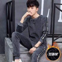 Golden velvet suit men plus velvet thickened autumn clothes trousers mens trend personality can wear self-heating thermal underwear men