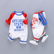 Newborn baby male baby long sleeve jumpsuit climbing suit Cotton Spring Net Red full moon hugging dress color letter ha dress