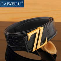 High-end brand belt mens leather double Z pure copper buckle belt Korean fashion business edging belt pants belt tide
