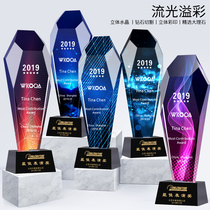 New Crystal Glass Trophy Custom Color Creative King Glory Sales Outstanding Employee Trophy Custom Engraving Lettering