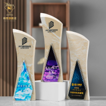 Crystal trophy customization custom-made creative color square marble trophy honor medal authorization card souvenir production
