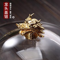 Glass Cover bowl tea cup tea bowl large pure Copper Dragon and Phoenix Tea high temperature tea bowl relief three Bowl hand grab pot