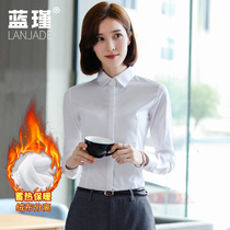 Warm shirt womens 2021 new winter velvet thickened shirt womens long-sleeved white professional work clothes padded cotton