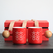 Landscape room Mu Xi Double happiness cup Jingdezhen Ceramic mug Couple cup Female and male wedding gift set