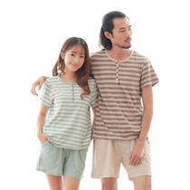 New summer Tianzhu cotton short-sleeved casual wear pajamas Pure cotton men and women couples breathable cool home clothes