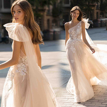 Angel wedding dress British style sexy shoulder backless bride holiday tour tailing wedding dress wholesale w1276