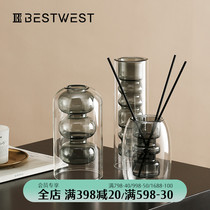 BEST WEST designer geometric glass vase ornaments living room table vase soft decorations creative