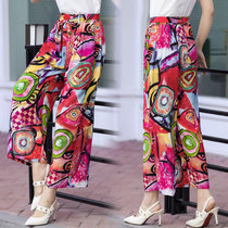 Middle-aged and elderly women summer pants thin artificial cotton pants cotton silk pants home elastic loose old pants