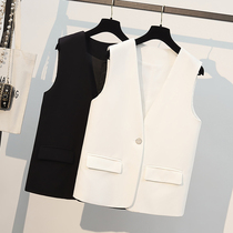 One button white suit vest women Spring and Autumn thin outside 2021 new summer black Tooling v collar suit horse clip