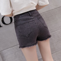 Gray denim shorts women Summer 2019 New ins Korean version of thin hole wear tight a hot pants high waist tide