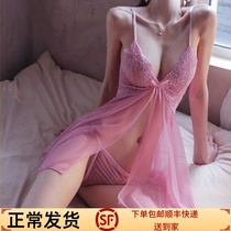 Sexy pajamas sexy girl temptation hot sling lace transparent large size pure desire style high-quality mesh nightdress