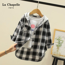 La Chapelle childrens clothing girls shirt autumn new foreign style childrens spring and autumn net red plaid hooded shirt jacket