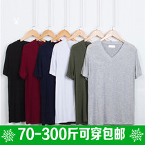 Mens short sleeve T-shirt white thin loose fat plus size dad young modal pajamas home clothes 200 Jin