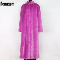 nerazzurri long fur coat women to ankle winter young long sleeve imitation mink fur coat women