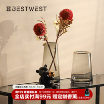BEST WEST Creative Glass Vase ornaments modern simple living room table transparent vase soft decorations