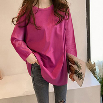 2022 Fat Sister Big Code Spring Autumn New Spring Autumn Pure color easing with long sleeves T-shirt women blouses undershirt