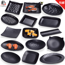 Black frosted barbecue meat plate hot pot restaurant tableware Japanese imitation porcelain snack plate melamine snack plate