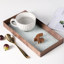 Walnuts Wood Glass Embossing Tray Creative Retro Wood Pendulum Disc Snack Tray Tabletop Cosmetic containing tray