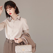 LOSTSOULS early autumn retro elegant heavy industry embroidered commuter shirt small tip collar buckle long sleeve wool shirt