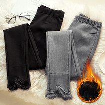 2021 autumn and winter New Large size womens pants fat sister leggings slim slim plus velvet padded pants