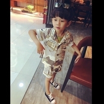 Clearance does not return 1130 boys short sleeve set children Korean baby camouflage shorts set