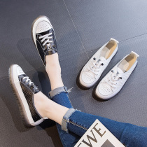 2021 summer new leather single shoes Womens Flat non-slip soft bottom students Joker hollow casual shoes small white shoes tide