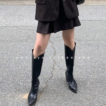 South Korea East Gate Womens Shoes Retro Sleeve Rough Heel Long Cylinder Boots Woman 100 hitch Pointed Long Boots Western Cowboy Boots