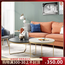 Nordic round rock board coffee table Simple modern living room Wrought iron light luxury coffee table Tea table Small apartment combination Marble