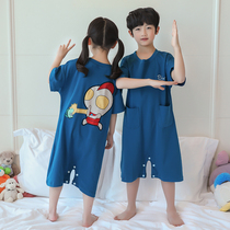 girls' one-piece dress big boys' pajamas summer short sleeve integrated cotton baby siblings' overalls