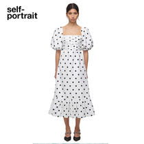 self-portrait puff-sleeve square-neck dress taffeta polka-dot maxi dress