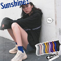 Socks womens middle tube socks Korean version of the college wind pile socks breathable womens summer long socks High tube womens purple socks