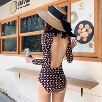 Vanliga Small fresh girl wind long-sleeved sunscreen one-piece swimsuit holiday spa bathing suit women