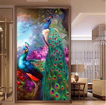 New printed French DMC cross stitch living room entrance aisle vertical oil painting rich and auspicious Peacock