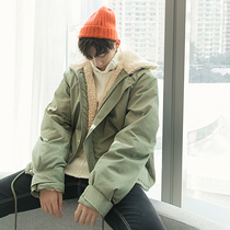 Sicilian mens thickened lamb hair Stand Collar Cotton clothes Korean trend mens loose coat mens tide autumn and winter