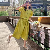 Girl Summer Dress Trendy Children Suit Short Sleeve Big Boy Netting Red 2022 New Ocean Gas Girl Clothes Summer Broadlegged Pants