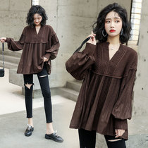 Outer coat cold wind shirt design sense coat shirt shirt European station shirt female European goods Korean style V neck coat