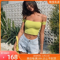 ITSNIKAR shoulder top European and American slim sexy short knitted T-shirt women Summer 2020 New