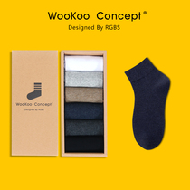 WooKoo Concept socks mens short cotton socks sweat-absorbing deodorant Japanese spring and summer cotton shoe socks black