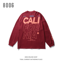 VAMTAC hip-hop t-shirt mens long-sleeved tide brand European and American street tide ins loose letter printing mens and womens wine red