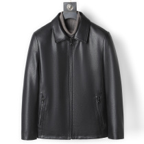 Genuine leather jacket mens first layer cowhide pure 2022 new middle-aged lapel leather jacket spring and autumn thin coat