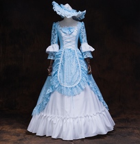 New blue and white flower wedding dance lace dress retro Mori cosply costume female lolita dress princess