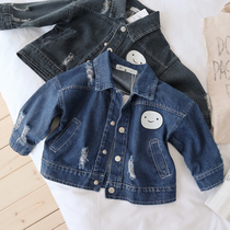 Korean baby childrens clothing printed denim jacket 2021 autumn new mens and womens childrens baby top childrens jacket