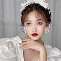 Bridal headwear red toast with head decorated with white butterfly knot hair accessories Knitted Hair Net Red Fugitive Princess Hair Accessories