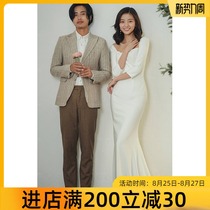 Korean style light wedding travel simple 2020 new bride trailing out gauze sexy fishtail thin dress satin