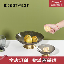 BEST WEST creative glass fruit tray hem living-room personality tea table snacks Candy Basin Metal Bottom Light Lavish
