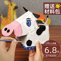 Man Hee small childrens handmade toy diy assembly graffiti cardboard white mold color Small Animal car model