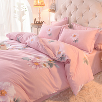 Home textile four-piece cotton spring and winter thickened hair skin-friendly simple bed sheets quilt cover princess style student dormitory