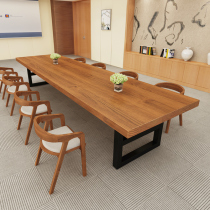 Solid wood conference table log long table simple modern office training desk computer desk industrial wind negotiation table and chair combination