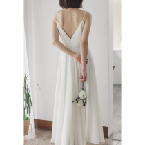 French travel photography light wedding dress holiday beach long dress temperament elegant backless sexy thin suspender banquet dress female