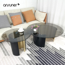 Nordic light luxury simple heart-shaped net red glass combination designer side Villa living room sofa coffee table Model Room